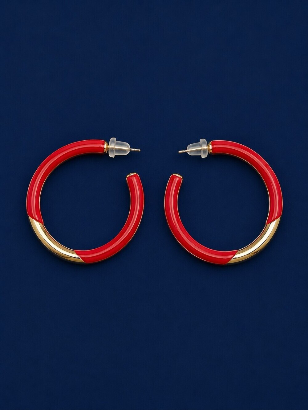 3/$30 VTG Two-tone Red Enamel Metal Hoop Earrings